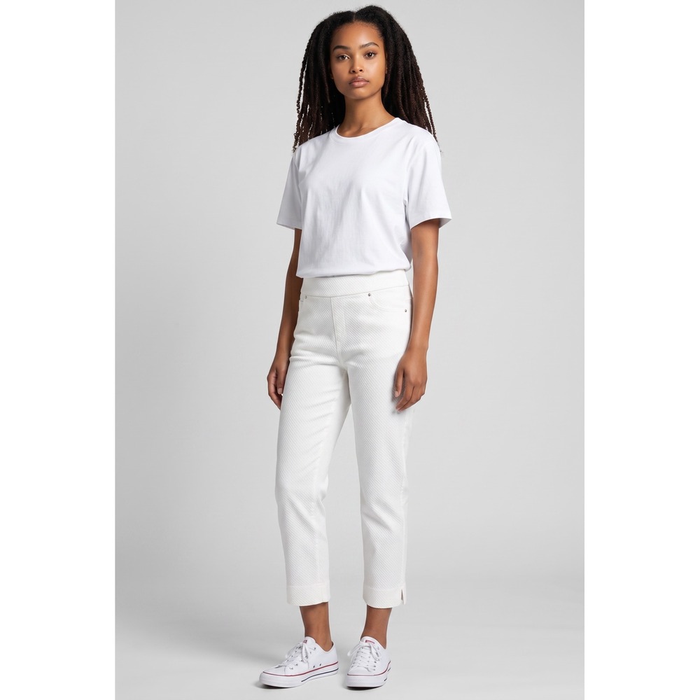 Rafaella Comfort White Seersucker Textured Crop Pants Womens 18 Pull On Flaw